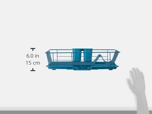 Sweet Home Collection 3 Piece Dish Drainer Rack Set with Drying Board and Utensil Holder, 12" x 19" x 5", Teal(Pack of 1)