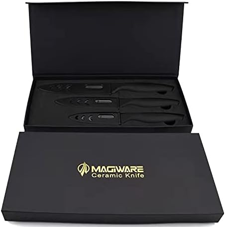 6-Piece Paring Knife Set with Sheaths-Ceramic Blade Sharp Rust Proof Stain Resistant (include 5inch Utility Knife, 4inch Fruit Knife,3inch Paring Knife)-Black (win0529)