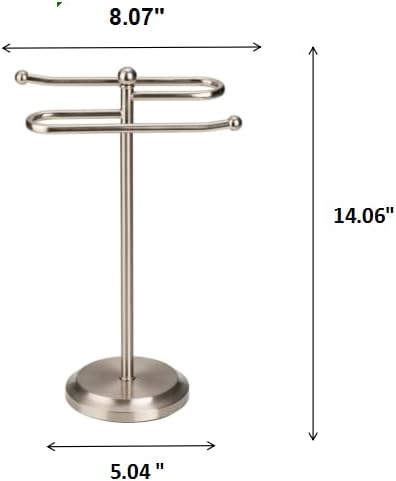 J&V TEXTILES Classical Steel Towel Rack Holder Stand with 2 Hanging Rings for Bathroom Vanity Countertops - Space Saving Hand Towel Holder (Brushed Satin Nickel)