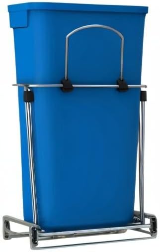 Rev-A-Shelf Pullout Trash Can for Kitchen Cabinets 27 Qt Garbage Recycling Bin with Full Extension Slides, Blue/Black, RV-15KD-2218C-S