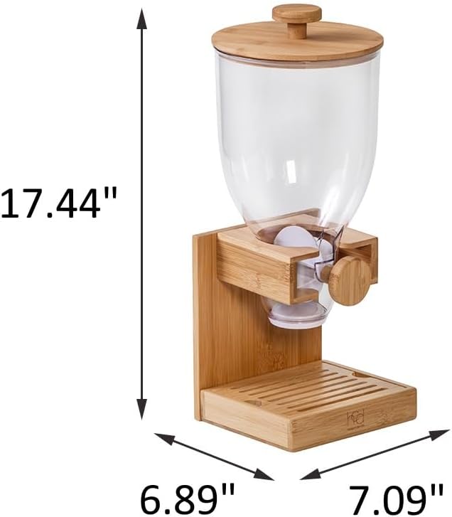 Honey-Can-Do Compact Dry Food Dispenser, Single Control & Snack Storage Container for Countertop or Pantry, Bamboo