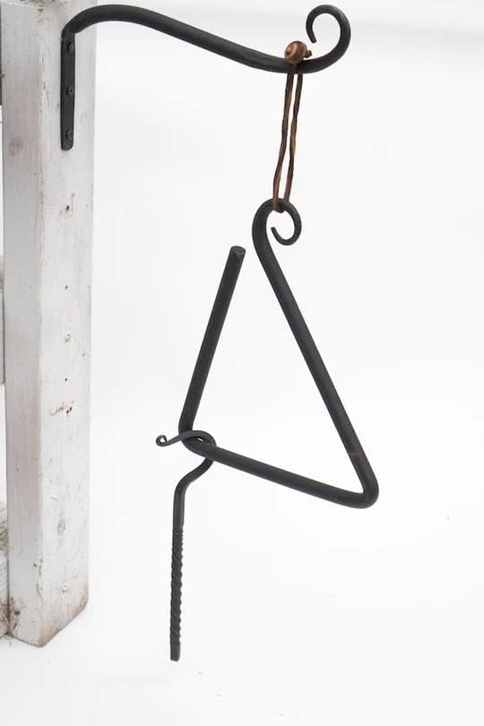 Artisan Owl Cast Iron Triangle Dinner Bell with Striker, Leather Strap & Hanging Bracket - Rustic Home Decor Accent, Decorative for Entryway, Kitchen, Garden, or Patio