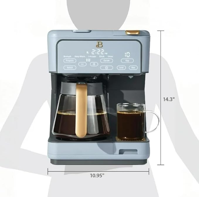 Beauti Multi Brew 12 Cup Programmable Drip & Single Serve Coffee Maker, Versatile Brewing (6oz, 8oz, 10oz, 12oz, 14oz), Pods or Ground, Over Ice option, Keep Warm mode (Cornflower Blue)
