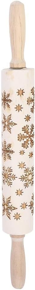 Embossed Wooden Rolling Pin for Baking, Deep Engraved Embossing Rolling Pin with Christmas Snowflake Flower Design for Baking Embossed Cookies Cute Kitchen Decor DIY Tool for Kids and Adults