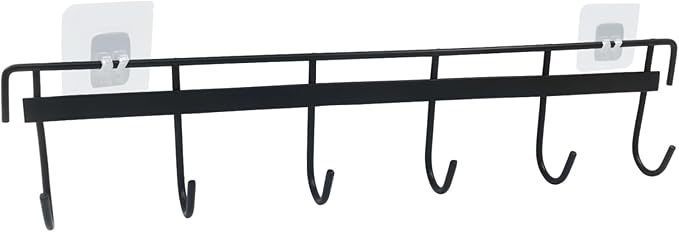 2 Pcs Kitchen Utensil Rack with 4 Adhesives - Adhesive Kitchen Utensils Hanging Rack Utensil Holder for Kitchen, Bathroom, and Bedroom(Black)