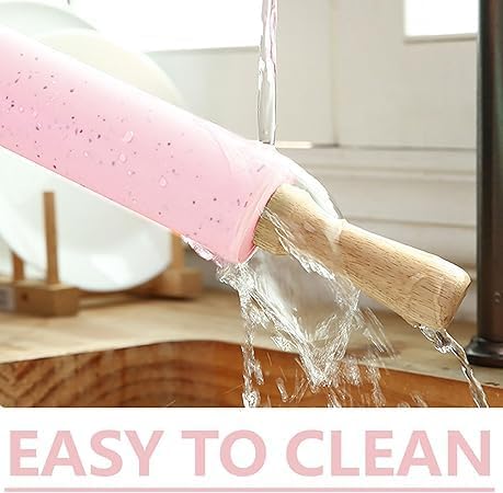 Silicone Rolling Pin for Baking,15Inch Pastry Dough Roller with Wooden Handle,Non Stick Surface Rolling Pin for Dough Cookie Pastry Tapered Dumpling Baking Supplies Kitchen Accessories