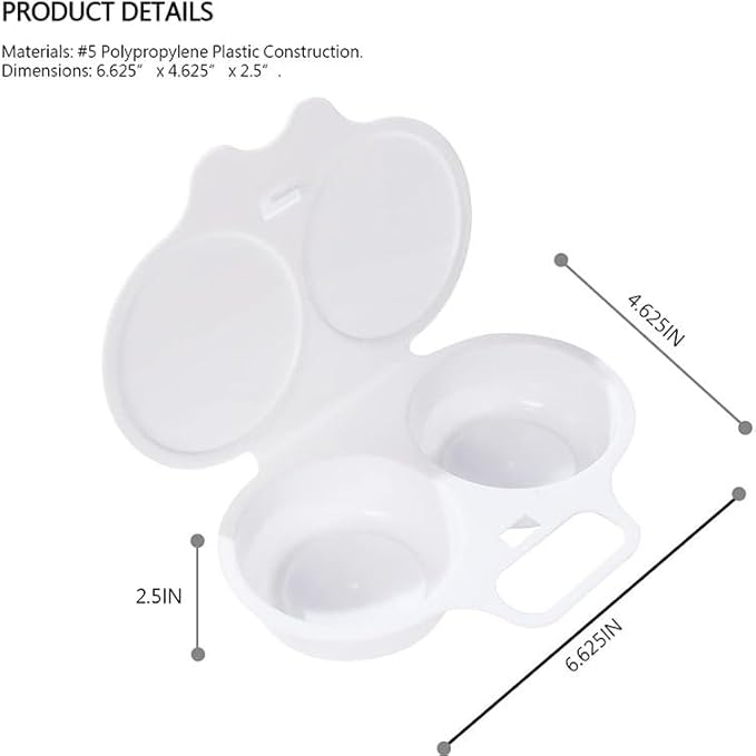 White Egg Poacher, Microwave Egg Boiler Poacher, 2 Cavity Nonstick Poached Egg Maker With Lid,Microwave Egg Cooker, Double Drain Poached Egg Cups Cookware,Specialty Cookware,Kitchen and Dining