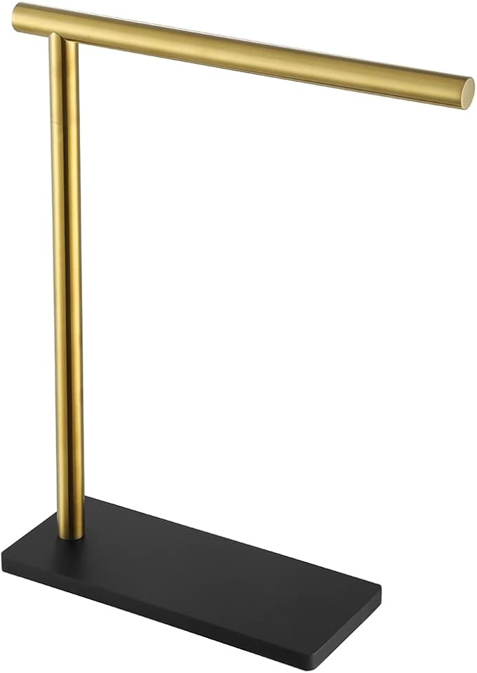 JQK Hand Towel Holder Stand Brushed Gold, Modern Tree Rack Free Standing for Countertop with 12 Inch Bar, 304 Stainless Steel Thicken 0.8mm, HTT170-BG