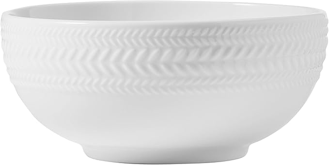 Pfaltzgraff Josephine 24-Piece Dinnerware Set, Porcelain Dish Set with Embossed Basket Weave Design, Service for 8, White Plates and Bowls Sets, Microwave and Dishwasher Safe