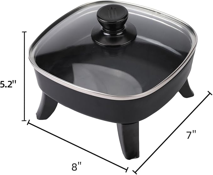 7" Electric Skillet with Lid, Non-Stick Ceramic Electric Frying Pan, 600W Single-Serve Grill with Adjustable Temperature Control for Pancakes, Eggs & Sausage