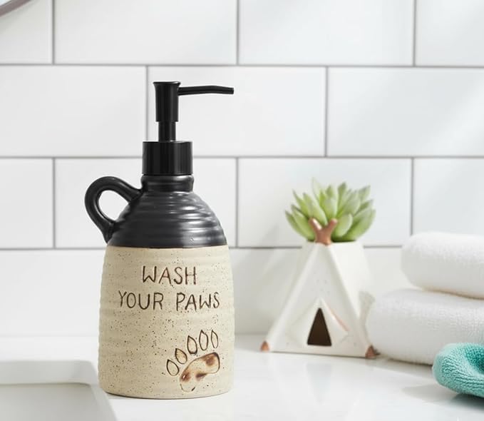 Young's Inc. Farmhouse Soap Dispenser - Decorative Dish and Hand Soap Dispenser for Bathroom and Kitchen - Bear Paw, Brown - 3.5'' X3.5'' X7.75''
