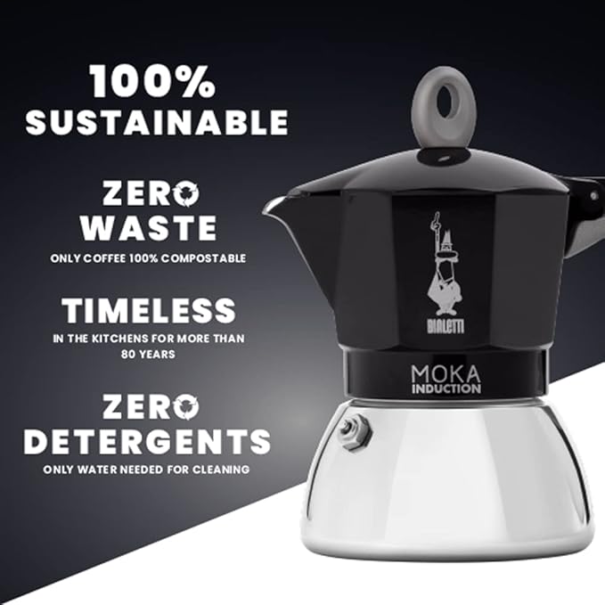 Bialetti - Moka Induction, Moka Pot, Suitable for all Types of Hobs, 2 Cups Espresso (2.8 Oz), 90 milliliters,Black