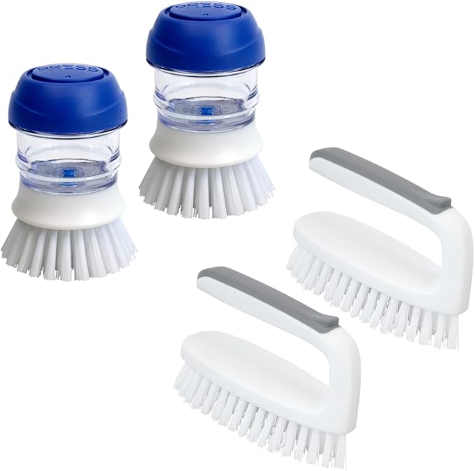 CELOX Cleaning Brush Set, 2 Dish Brush with soap Dispenser & 2 Heavy Duty Scrub Brush
