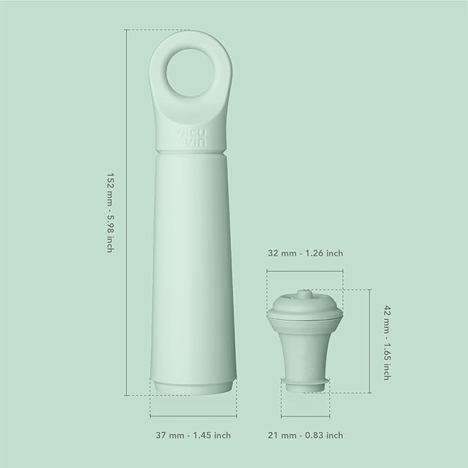 Vacu Vin Wine Saver Loop - Designed and Made in the Netherlands - Vacuum Wine Stopper Keeps Your Wine Fresh for up to 10 Days - Reusable, Made with 98% Recycled Material - 1 Pump, 5 Stoppers, Jade
