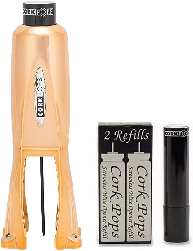 Cork Pops Legacy Wine Opener Built-in 4-Blade Foil Cutter Safe Cork Removal, Effortless Push Button Use, Needle Guard for Safety, Low-Pressure Cartridge Opens Up To 60 (Copper, With 3 Cartridges)