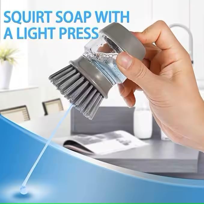 Soap Dispenser Palm Dish Brush with Storage Bracket – Drainage Base, Easy-to-Clean Kitchen Utensil Cleaner | Includes Extra Soft Bristle Brush (Green)