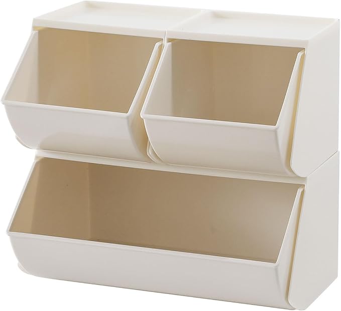 3 Pack Coffee Pod Holder for Kitchen Counter, Plastic Storage Organizer Box for Office Desktop, Large Tea Bags Basket ( Cream )