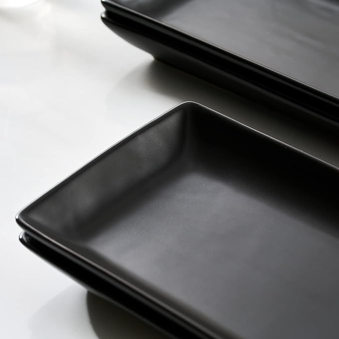 Gomakren Serving Platter Serving Dishes, 14 Inch Porcelain Serving Trays for Party, Large Serving Platters and Trays, Rectangular Sushi Plates for Entertaining Thanksgiving Christmas, Set of 4, Black