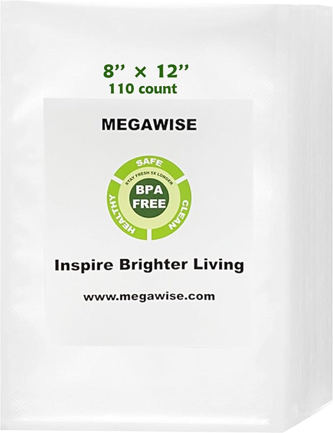 MEGAWISE Vacuum Sealer Bags (8''x 12'') for Food Freshness Preservation,BPA Free Vacuum Storage Bags for Food/Sous Vide,Seal a Meal,Double-Sided Texture,Double Lock Freshness,110 Count (Pack of 12)