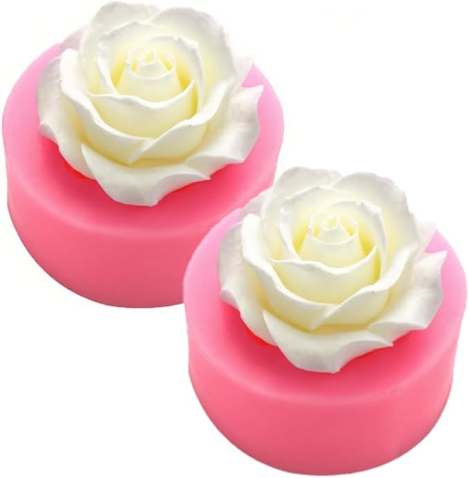Rose Flower Silicone Molds,2pcs Roses Flowers Fondant Molds Polymer Clay Mould Candy Chocolate Molds for Cupcake Cake Pop Puck Decoration DIY Crafts