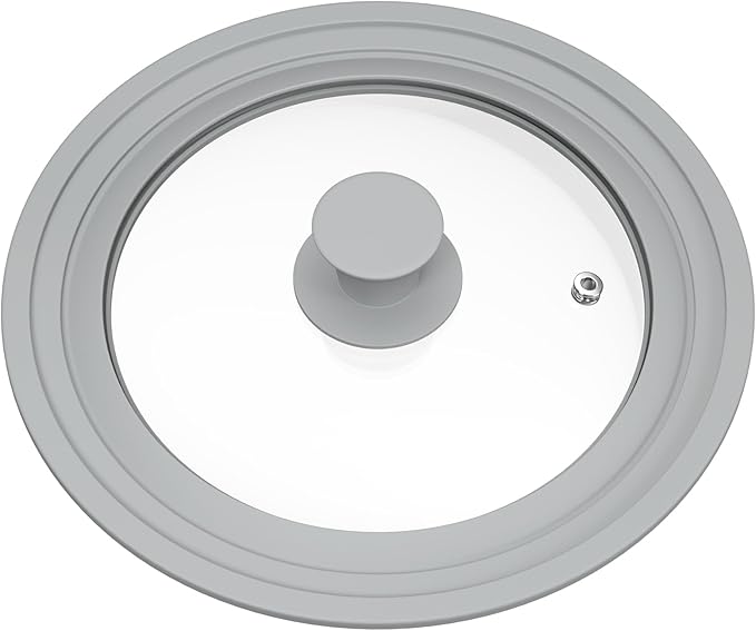 TOPULORS Universal Lid for Pots, Pans, and Skillets - Tempered Glass Lid with Silicone Rim Fits 8", 9", 9.5" Inner Diameter Cookware Frying Pan Cover Replacement Lid - Dishwasher Safe, Grey