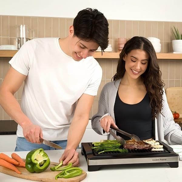 Electric Indoor Grill, 1600W Smokeless Style BBQ Grill with Water-Filled Drip Tray, 15-Inch Nonstick Grate for Steaks & Korean BBQ, Rapid Heating for Searing