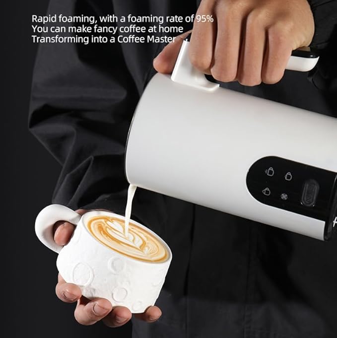 4 in 1 Electric Milk Frother Automatic Hot & Cold Foam Maker Auto Shut-Off Durable Stainless Steel Milk Frother Silent Working Easy to Clean for Cappuccino, Hot Chocolate (White)