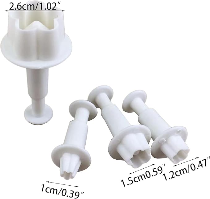 4Pcs White Flower Plunger Cookie Cutter DIY Blossom Flower Cake Fondant Mold Plastic Cake Decorating Tools Baking Accessories Cookie Cutters For Baking Plastic, Dessert and Candy Sculpting Tools