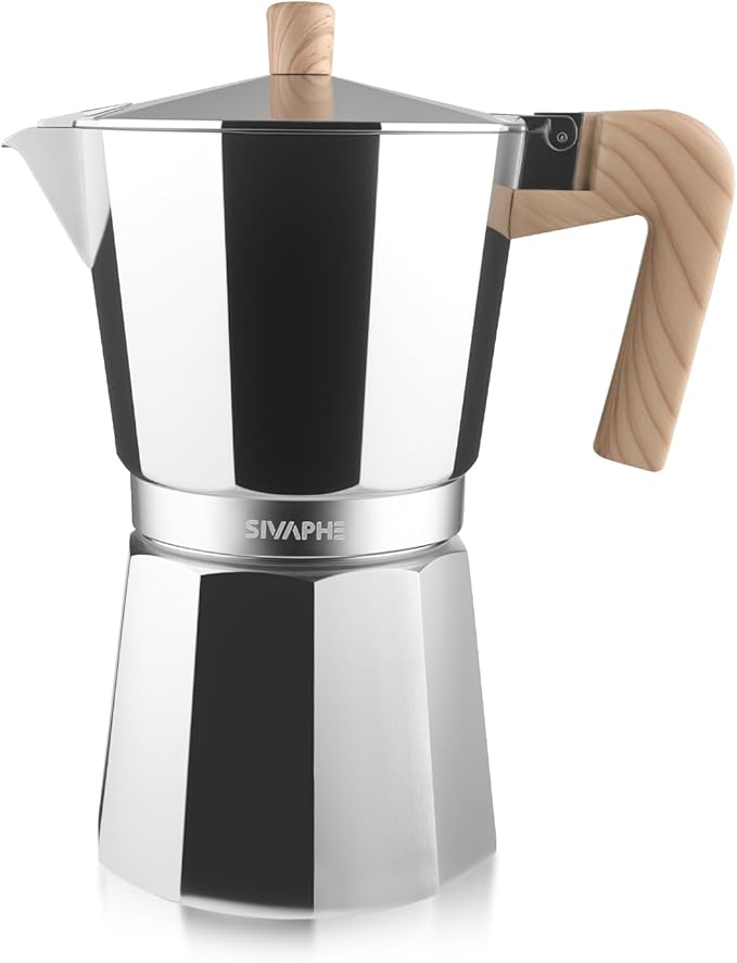 Sivaphe Aluminum Moka Pot 12 Espresso Cups, Percolator Espresso and Coffee Maker, Portable Stovetop Italian and Cuban Café Brewer for Home and Camping Sliver