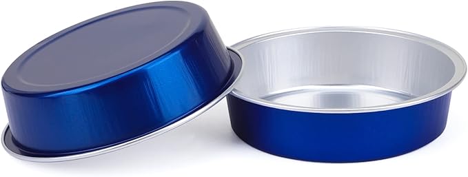 Beasea Mini Tart Pan 50 Pack with Lids, 4 Inch 8oz Jewelry Blue Disposable Aluminum Baking Foil Tins Small Round Container for Individual Dessert Cupcake Muffin Cheesecake Ramekins Quiche Oven Dishes