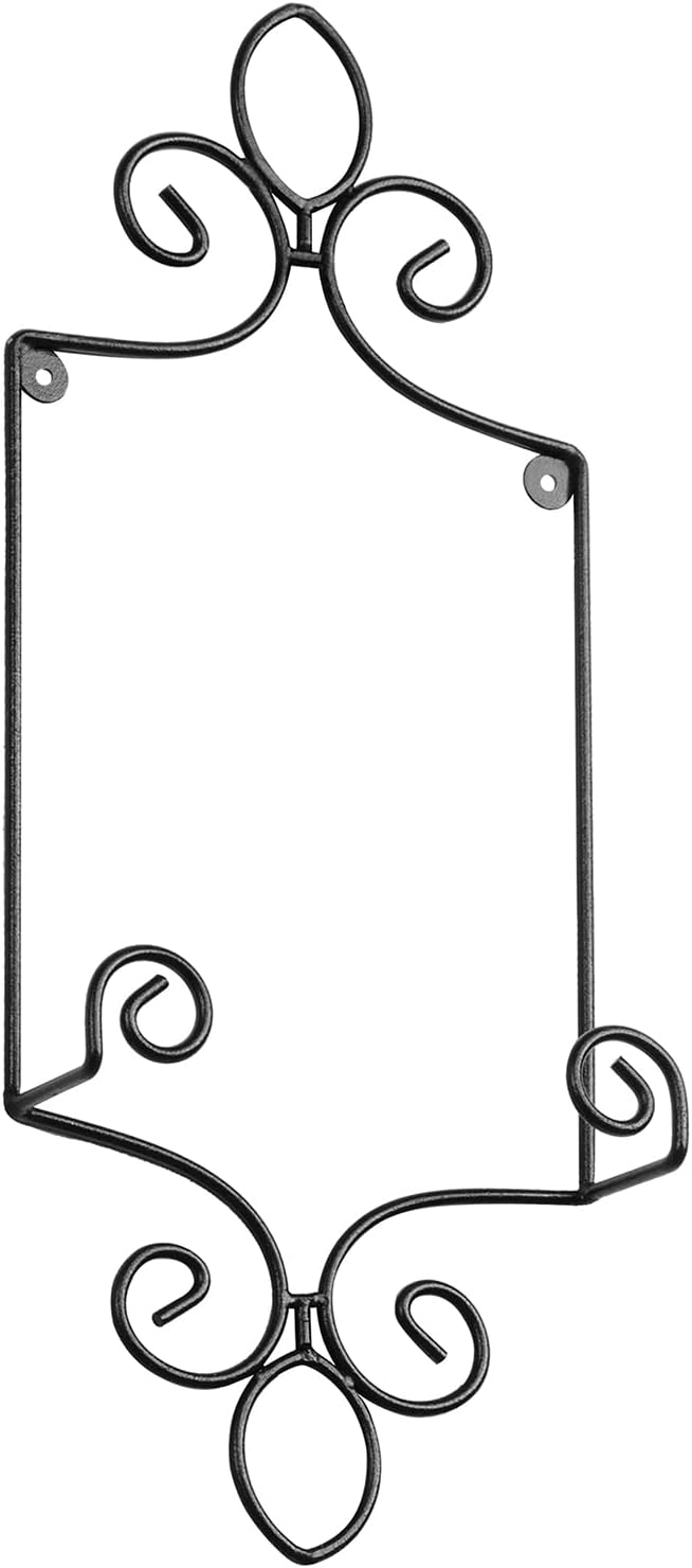 MyGift Wall-Mounted Vertical Single Plate Holder Rack with Vintage Black Metal Decorative Scrollwork Design, Holds Plates Up To 8 Inches