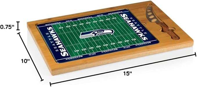 PICNIC TIME NFL Football Field Icon Glass Top Cutting Board & Knife Set, (Parawood & Bamboo)
