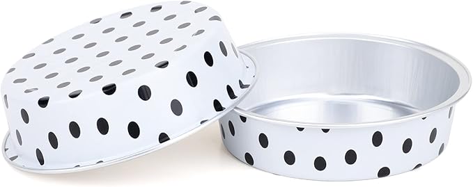 Beasea Mini Tart Pans with Lids 50 Pack, 4” 8oz Disposable Aluminum Baking Foil Tins Round Small White Black Dot Container for Individual Cupcake Dessert Muffin Ramekin Cheesecake Quiche Oven Dishes