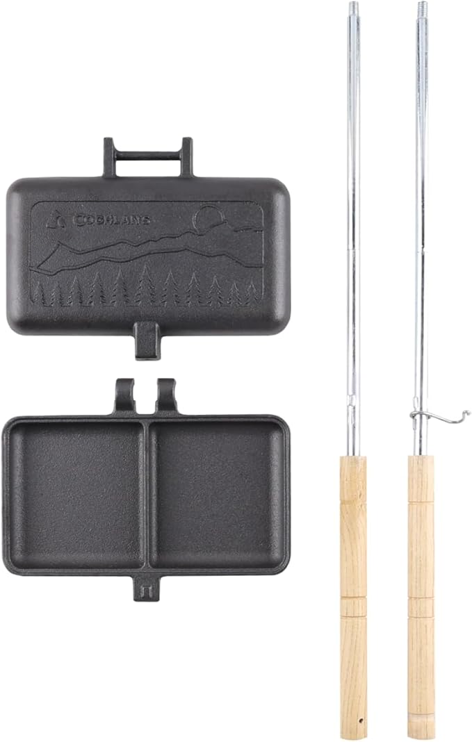 Coghlan's Cast Iron Camp Cooker - Pre-Seasoned Pie Iron Sandwich Maker with Heat-Resistant, Removable Handles, Easy-to-Clean for Toasted Pies, Grilled Sandwiches, and Meats, For Campfire Cooking