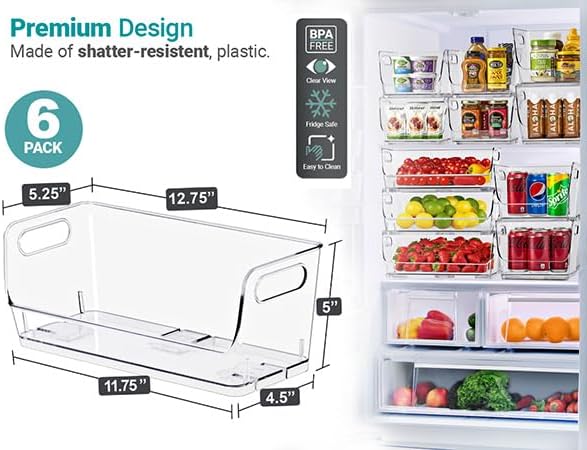 Sorbus Stackable Storage Bins Open Front, Clear Stackable Storage Bins, Pantry Bins for Storage and Organization, Acrylic Stackable Bins for Kitchen, Clear Pantry Organizer Bins (Small Narrow 6 Pack)