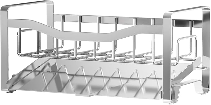 Maifan Stainless Steel Kitchen Sink Caddy Organizer with Auto Drain Tray, Sponge Holder for Countertop Storage Silver