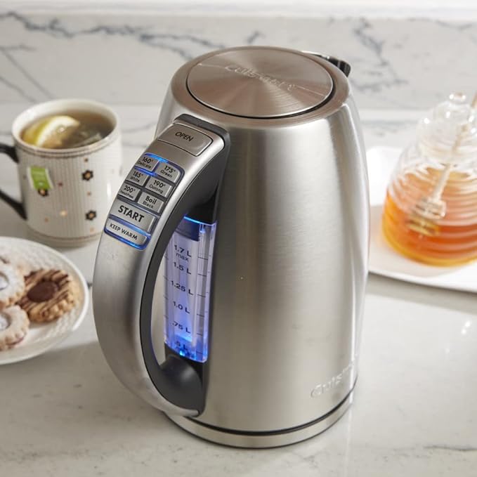 Cuisinart 8-Cup Rice Cooker, Silver & Electric Kettle, 1.7-Liter Capacity, Cordless 1500-Watts for Fast Heat Up, Stay Cool Non-Slip Handle, Stainless Steel, CPK-17P1