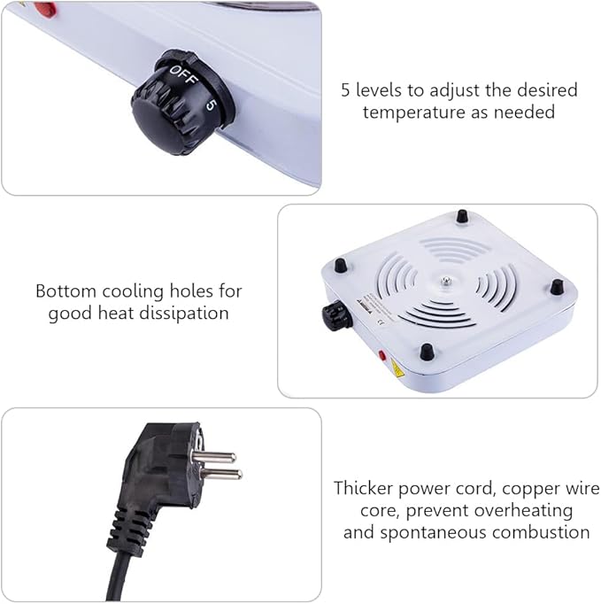 Compact and Portable Countertop Burner- Countertop Double Cast Iron Burner 2000 Watts Electric Hot Plate Temperature Controls White