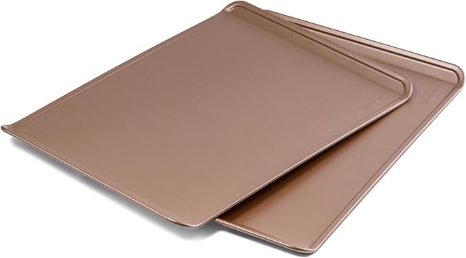 HAPPIELS 17 x 13 inch Cookie Sheets for Baking Nonstick Set of 2, PFOA free Cookie Sheet Set without rim, Cookie Sheets Non Stick, Half Sheet Pan for Oven without sides Non Toxic sheet without lip