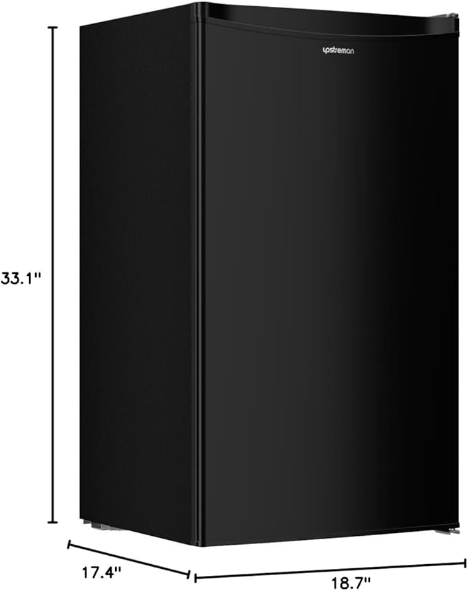Upstreman 3.2 Cu.Ft Mini Fridge with Freezer, Single Door Compact Refrigerator, Adjustable Thermostat, Small Refrigerator for Dorm, Bedroom, Office, Black-BR321