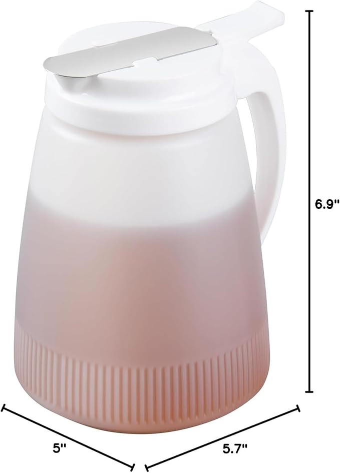 Restaurantware-Chef 101 48 Ounce All Purpose Syrup Dispenser, 1 Honey Dispenser - White Top, Stainless Steel Slide Cover, Plastic Pancake Syrup Bottle, Perfect For Diners, Restaurants, Home