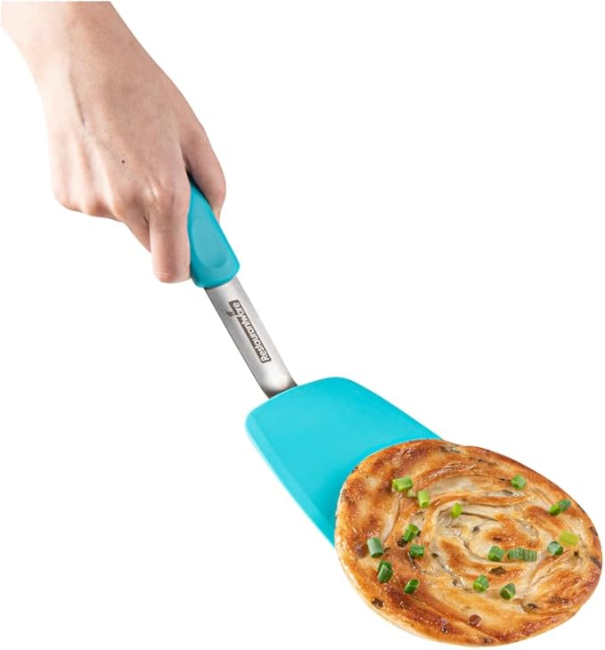 Restaurantware Silicone Spatula 1 Count 13.3 Inches Flexible Heat Resistant Silicone Turner, Turquoise Nonstick Kitchen Cooking Flipper With Soft Touch Rubber Handle, Dishwasher-Friendly Ergonomic