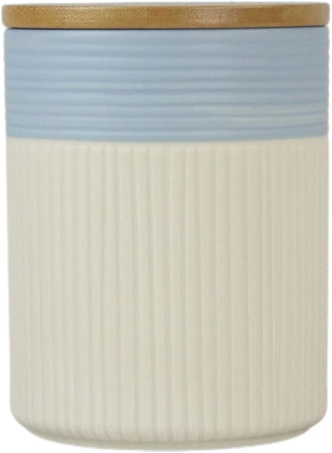 10 Strawberry Street Luca Ombre Embossed Ceramic Kitchen Canister Set, Set of 3, Matte Blue/White, Bamboo Lids