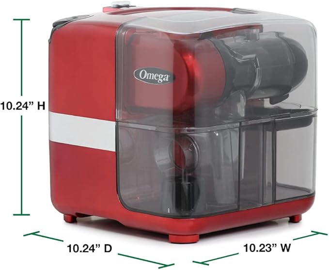 Omega Juicer Cold Press 365 Slow Masticating Vegetable and Fruit Juice Extractor and Nutrition System Makes Nut Milks Baby Food and Sorbets, 80-RPM Slow Juicer with On-Board Storage, 200-Watts, Red