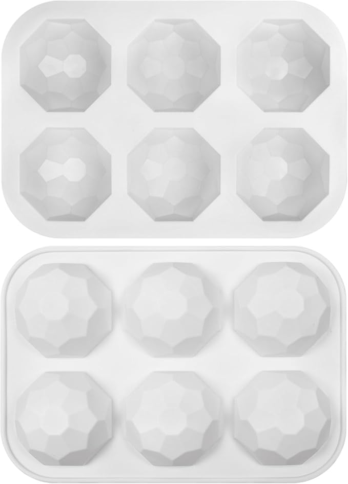 2 Pcs Diamond Ball Cake Silicone Molds, 3D Geometric Half Ball Mousse Cake Baking Molds, Silicone Pastry Chocolate Molds for Cake Decoration French Dessert Truffle Jelly Pudding (6-Cavity)