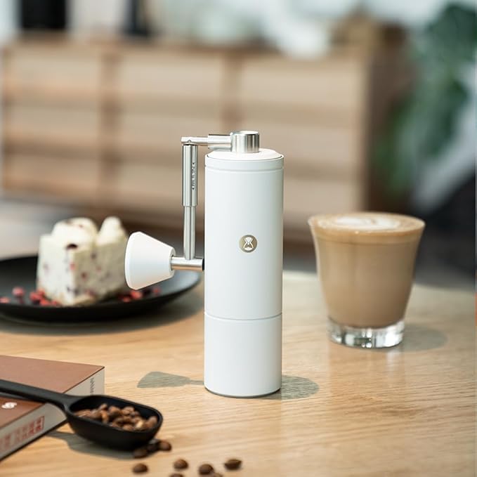 TIMEMORE C5 Pro Manual Coffee Grinder with S2C-042 Conical Burr, 0.031mm Precision Adjustment, Expanded Bean Container, All-Metal Portable Hand Coffee Mill for Espresso/French Press/Pour Over - White