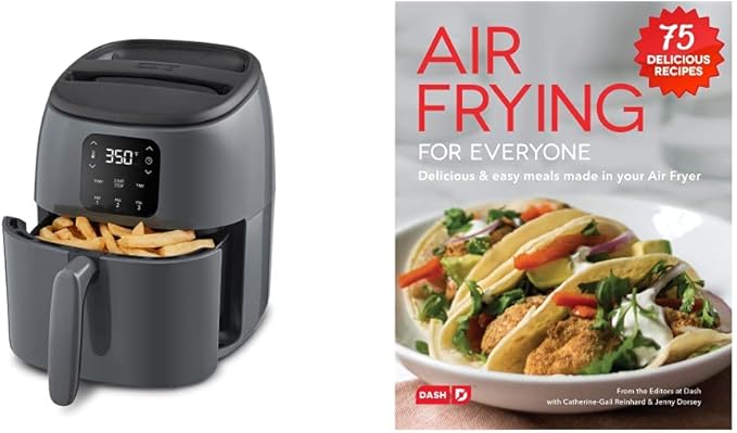 DASH Tasti-Crisp™ Digital Air Fryer, 2.6 Quart - Cool Grey & Air Fryer Recipe Book for Healthier + Delicious Meals, Snacks & Desserts, Over 70+ Easy to Follow Guides, Cookbook