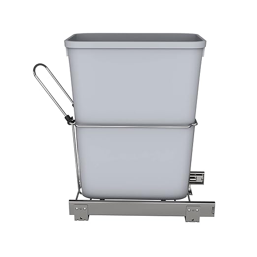 Rev-A-Shelf 32 Qt Pullout Kitchen Cabinet Metal Wire Sliding Universal Trash Can with Rear Basket for Waste Disposal and Organization, RUKD-1432RB-1