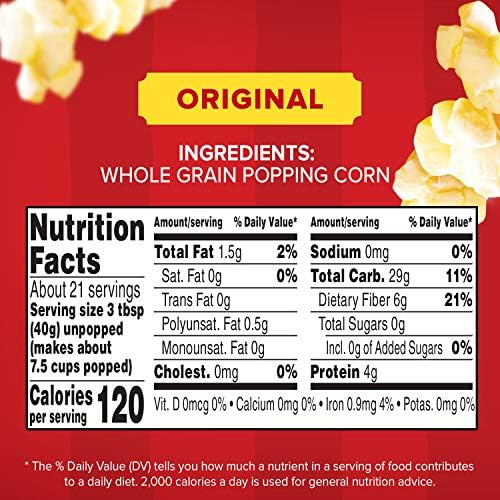 Orville Redenbacher's Popcorn Kernels, Original Yellow, 6g Fiber per serving, 30 oz. (Pack of 6)