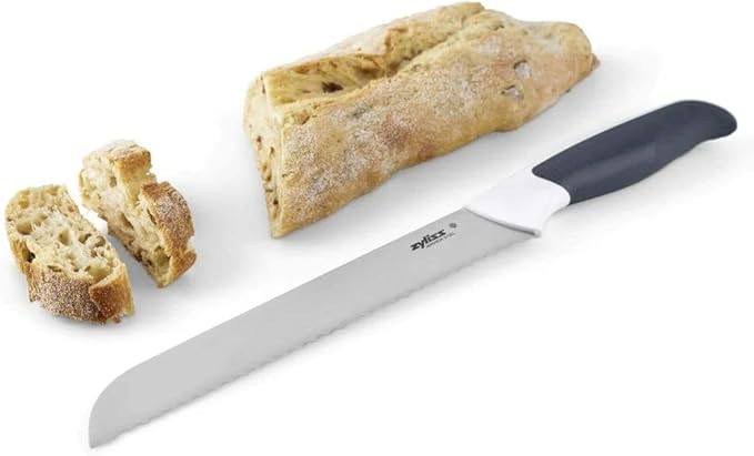 Zyliss Comfort Bread Knife, 20.5cm/8in, Japanese Stainless Steel, Serrated Edge, Non-Slip Handle, Includes Cover for Safety, Black/White, Professional Kitchen Knife, Dishwasher Safe